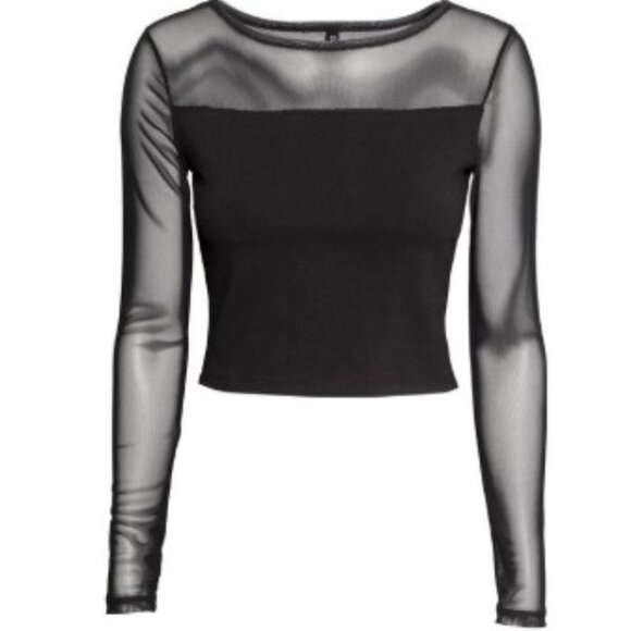 H&M Tops - H&M Black Mesh Long Sleeve Top Size M NWT
